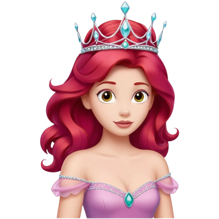 Disney human Ariel with red hair wearing a pink princess dress and tiara emoji