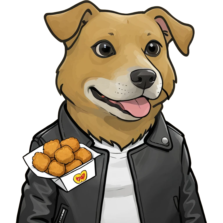 Dog with chicken nugget that is a bad boy emoji
