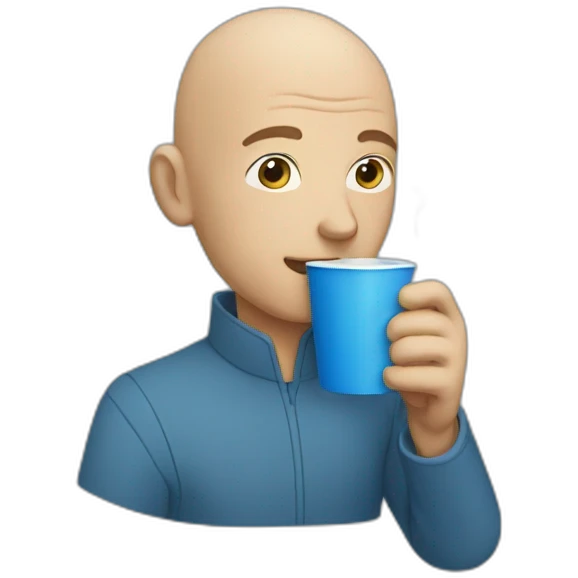 Bald man drinking from a blue cup emoji