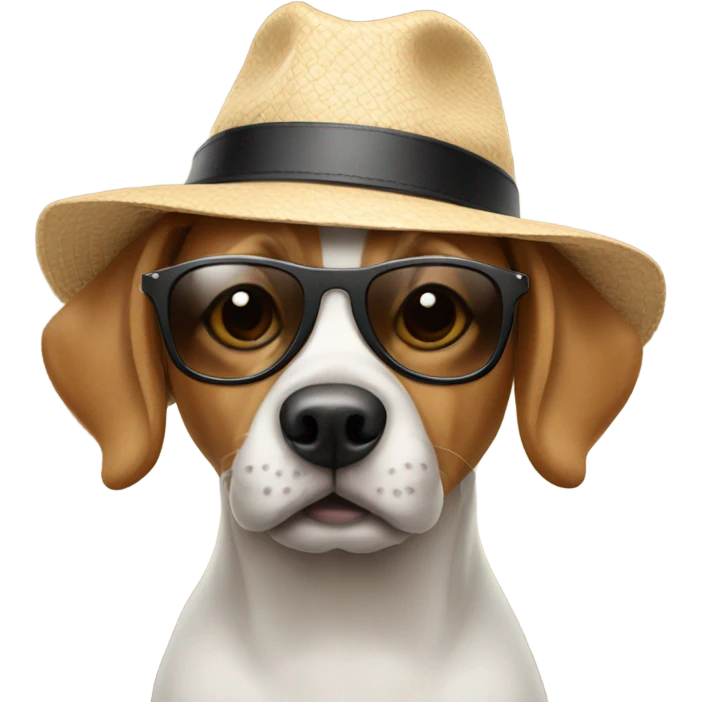 A dog with sunglasses and a hat emoji