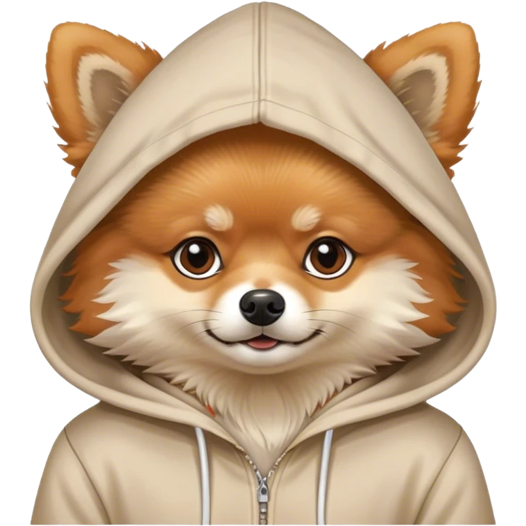 The orange and white Pomeranian wears a hoodie emoji