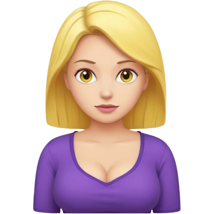Make a yellow woman with a purple shirt with big boobs emoji