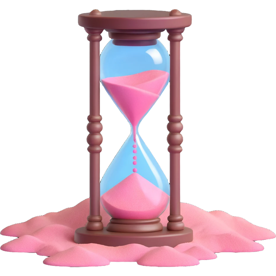 3D gothic hourglass with pink sand, intricate details emoji