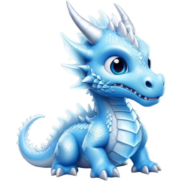 Cinematic Cute Beautiful Ice Dragon Portrait Emoji, Head tilted playfully and inquisitively, featuring a sleek, glacial form with intricately detailed, frost-kissed scales in shimmering blues and sparkling silver, accented by delicate ice crystal patterns and a gentle, enchanting glow; rendered with lifelike clarity and soft, natural light, high shine, charming and cool, styled with a touch of wintry fantasy, soft glowing outline, capturing the essence of a mischievous yet endearing ice guardian poised to twirl playfully into your dreams! emoji