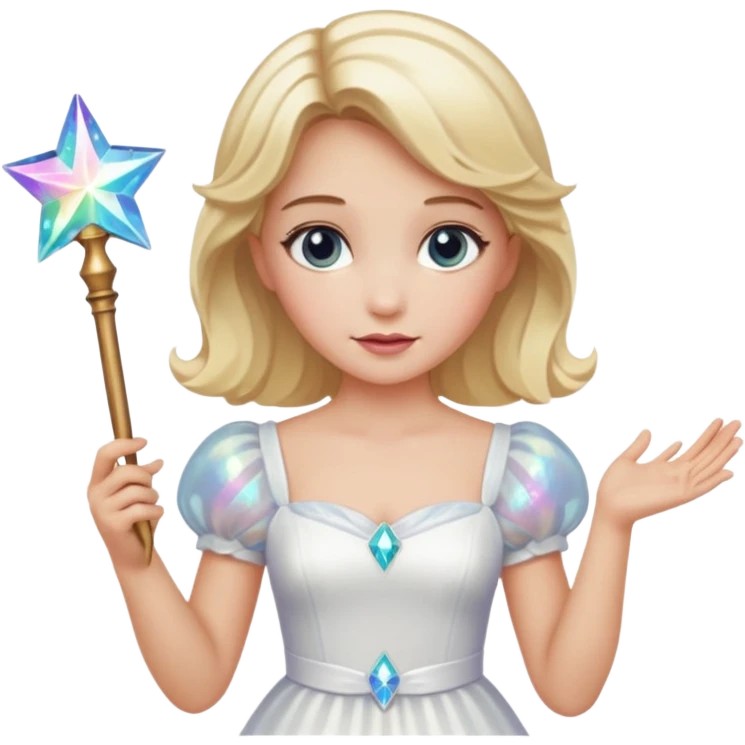 dorothy queen blonde hair, white dress with magic wand emoji