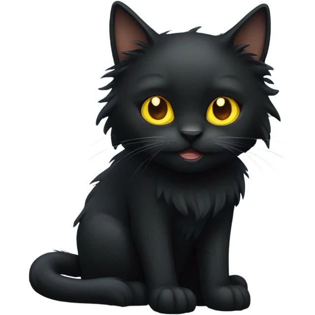 Long hair black cat with yellow eyes emoji