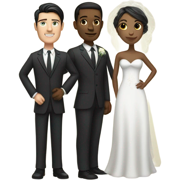 Bride fair skin  and groom fair skin with dark hair on beach emoji