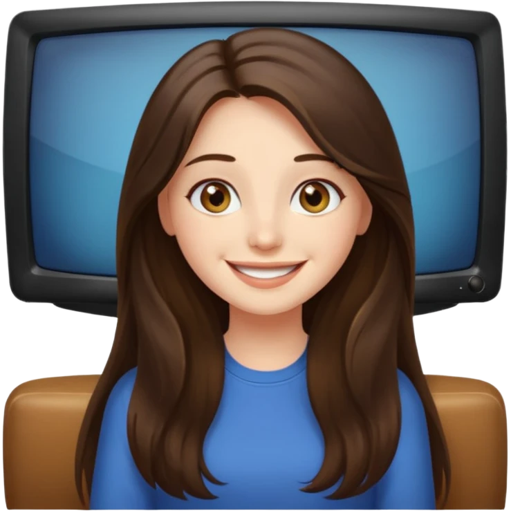 happy long haired brunette girl hazel eyes watching tv emoji