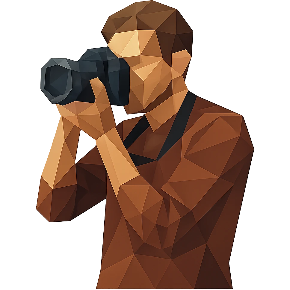 low-poly polygonal style photographer with camera emoji