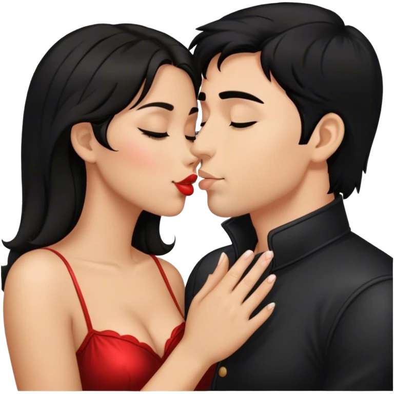 Brunette and black hair romance kissing hand emoji