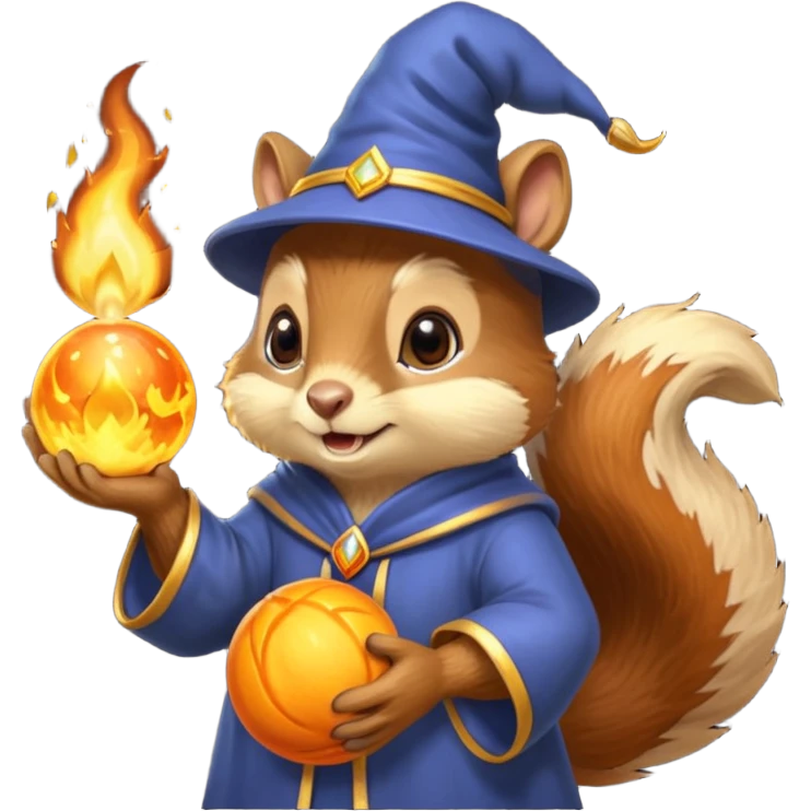 wizard squirrel summons fire in hand emoji