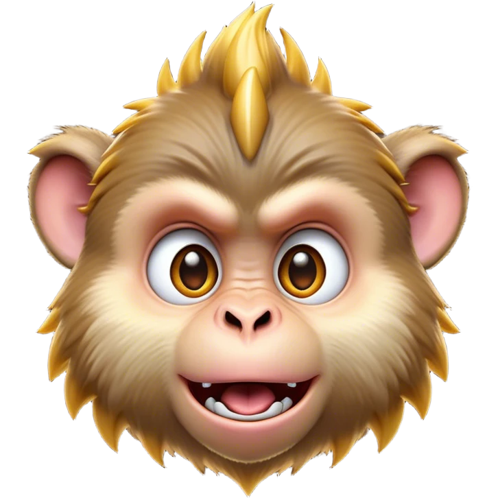 Cinematic Comical Macaque Portrait Emoji, Head tilted dramatically with an exaggerated, shocked expression and a raised eyebrow, featuring a lively, nimble build with spiky fur and wide, comically expressive eyes, Simplified yet hilariously animated features, highly detailed, glowing with a slightly sassy, vibrant glow, high shine, dramatic yet playful, stylized with an air of cheeky primate attitude, soft glowing outline, capturing the essence of a meme-worthy macaque that looks ready to deliver a playful side-eye into viral fame! emoji