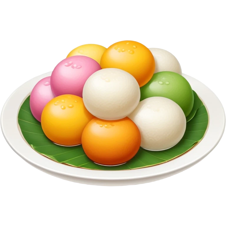 Shanghai Tangyuan sticky rice balls with colorful fillings in syrup, simplified emoji style with bold outlines and bright colors, cartoon style sweet Chinese dessert emoji