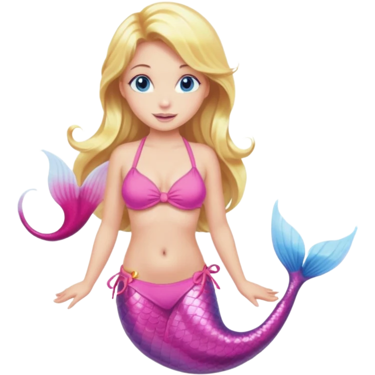 a mermaid with blonde hair and blue eyes a pink tail and a pink bikini top emoji