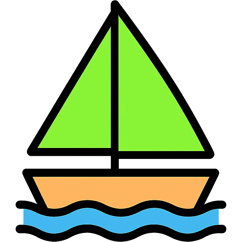 a sail boat with a bright green #00ff00 sail, clean icon, modern style emoji