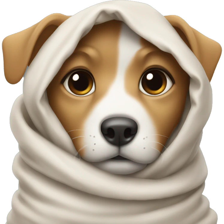 The puppy wrapped up in a blanked emoji