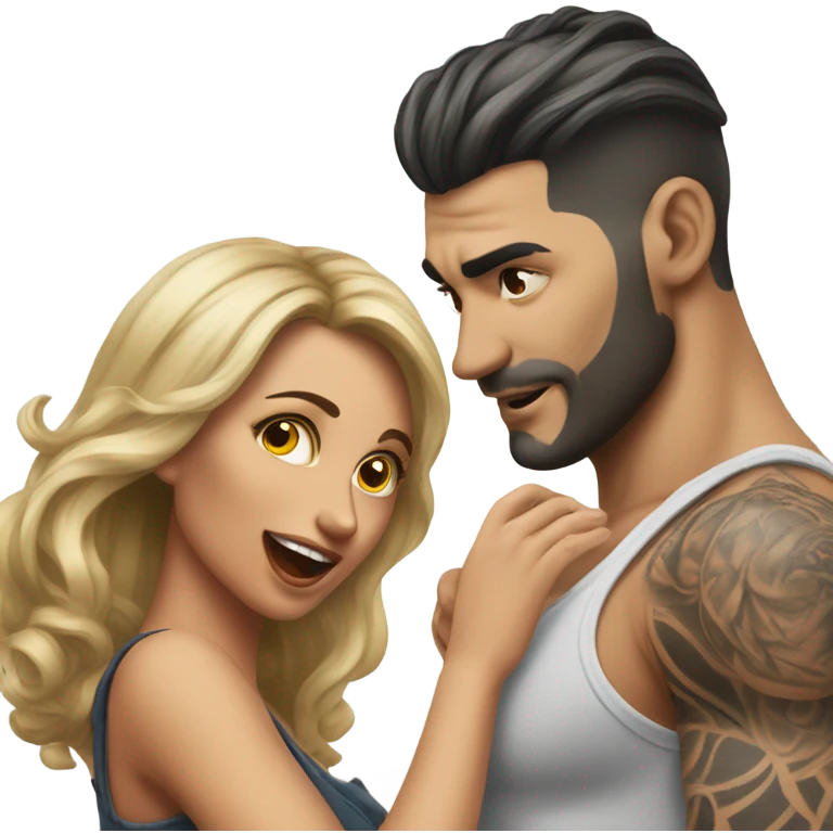 Hyper Realistic beautiful woman slapping a very handsome tattooed man emoji