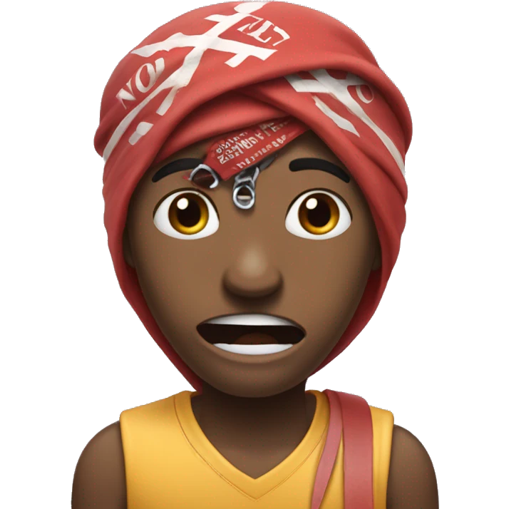 Scared face wearing a bandana that says “No Team Time Place” on it emoji