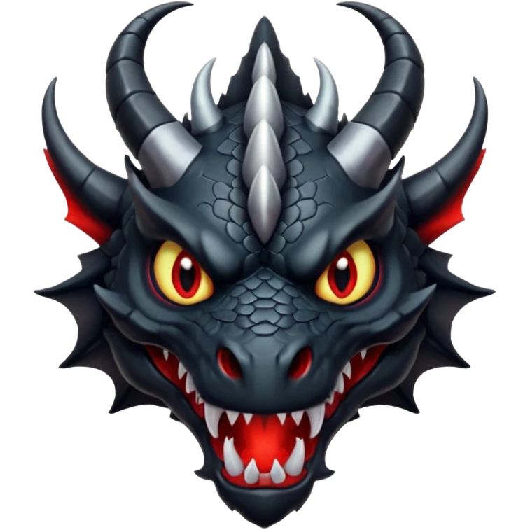A terrifying black dragon with red brillants eyes, great black horns. emoji