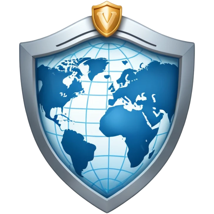 A secure VPN logo with shield, network connections and a globe emoji