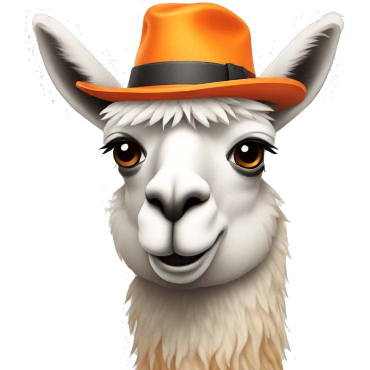 a cool llama wearing a orange hat emoji