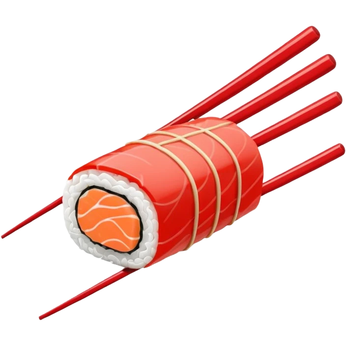 Japanese cuisine humanless avatar in minimalist emoji-style illustration. Sushi, roll and 2 chopsticks, clean lines, red white colors, flat design, calm and modern. emoji