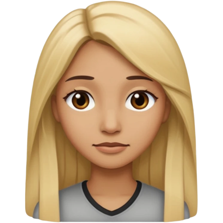 Mujer color de piel moreno claro, con cabello rubio largo, lacio y suelto, ojos negros triste emoji