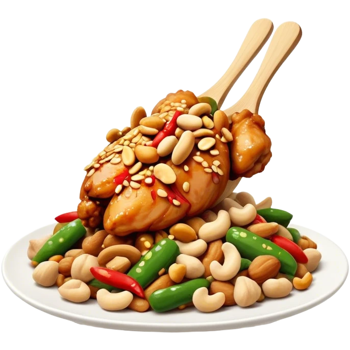 Cinematic Realistic Kung Pao Chicken Dish Emoji, showcasing spicy, stir‚Äêfried chicken with peanuts and vegetables rendered with dynamic textures and vibrant lighting. emoji