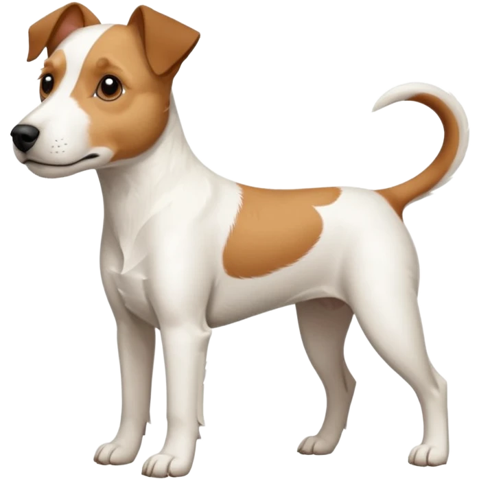 a full body large white parson russell terrier looking dog the size of a kelpie with light brown ears and a light brown patch on one eye and a large snout emoji