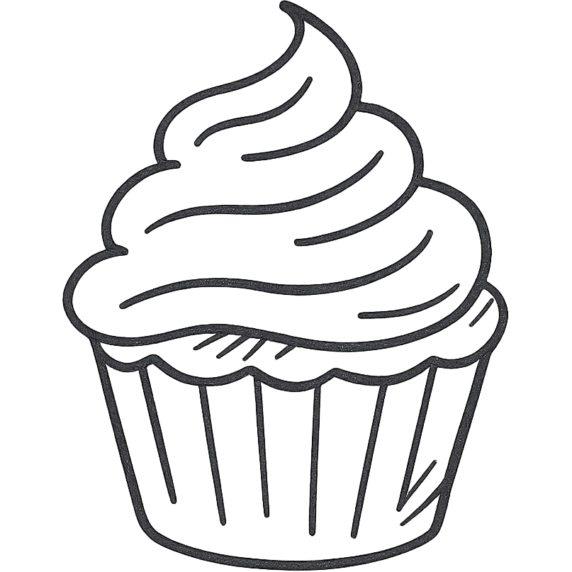 cupcake with pink icing, hand drawn outline style emoji