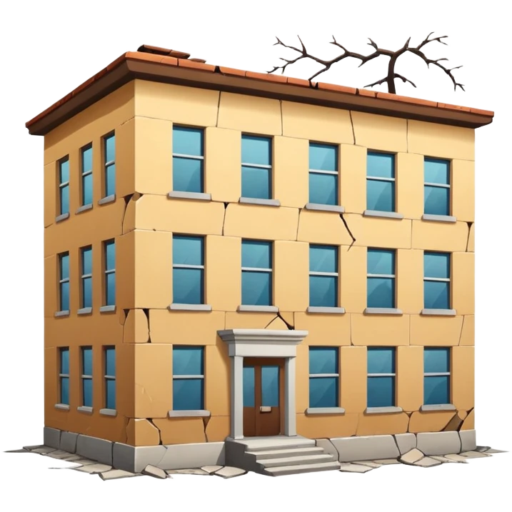 Abandoned school, cracked walls, broken windows, no background, simple style, minimal details emoji