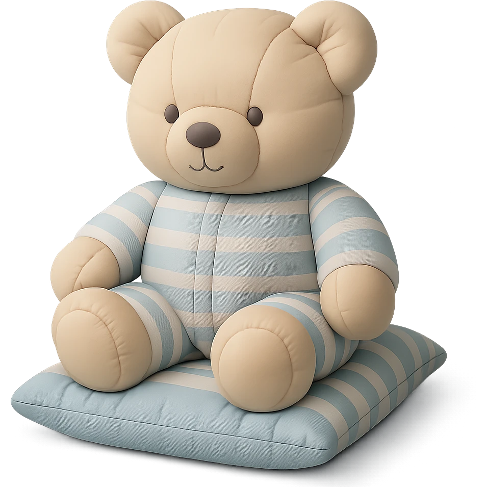 teddy bear in striped pajamas sitting on a pillow, cushion style emoji