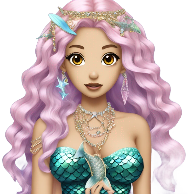 mermaid hime gyaru girl with fish scales, jewerly emoji