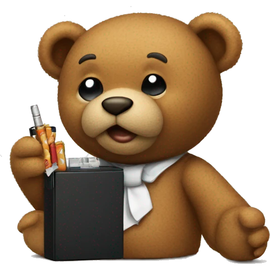 Teddy bear holding cigarette box emoji