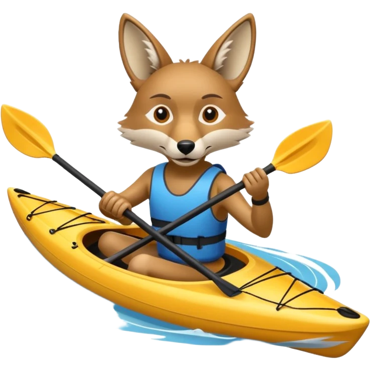 Humanoid coyote on a kayak emoji