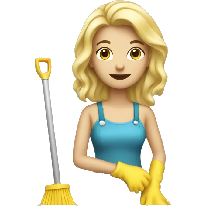 blonde woman cleaning with a mop emoji