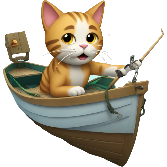 Cat on a boat. The cat is fishing  emoji
