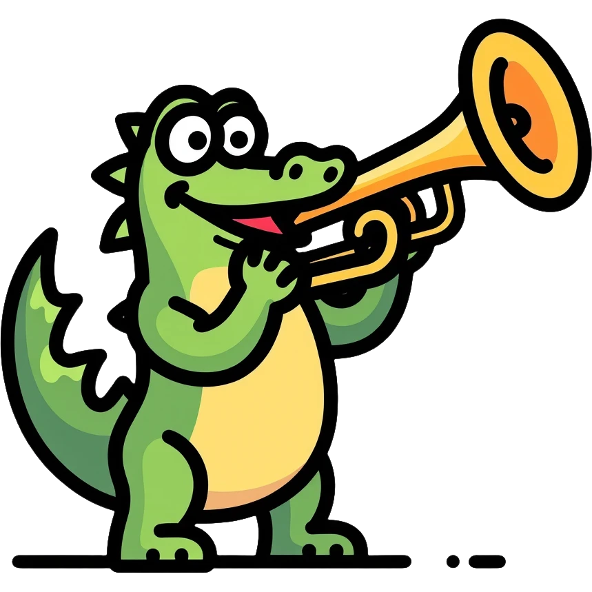 Crocodile playing a bombardino brass instrument emoji