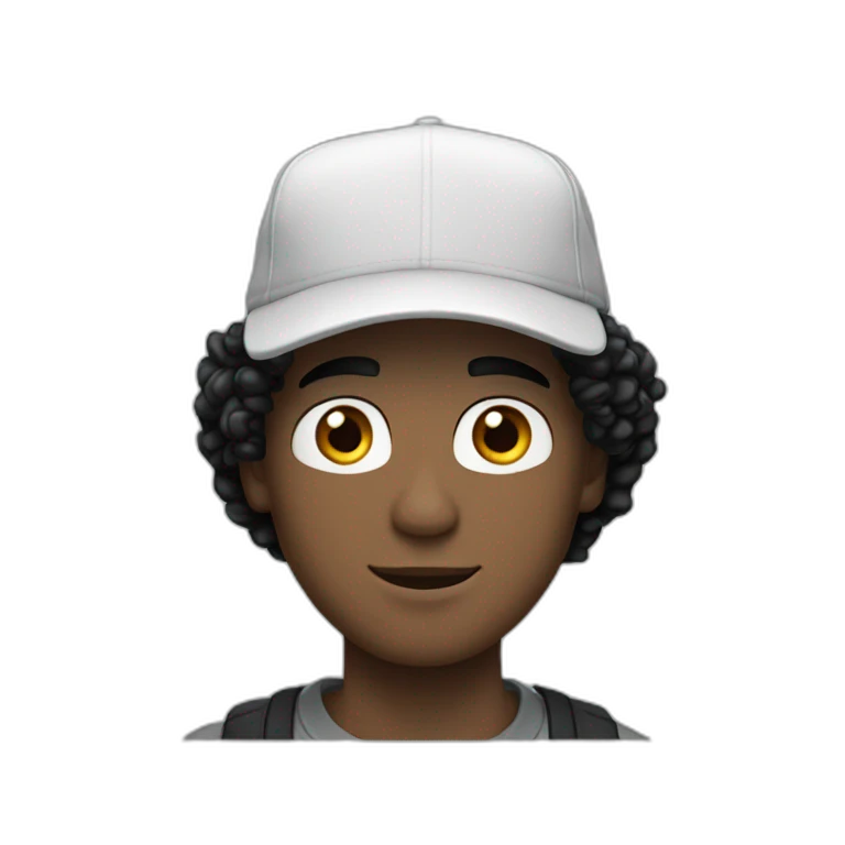 20yo Curly white man black hair with a MacBook and a ny cap emoji