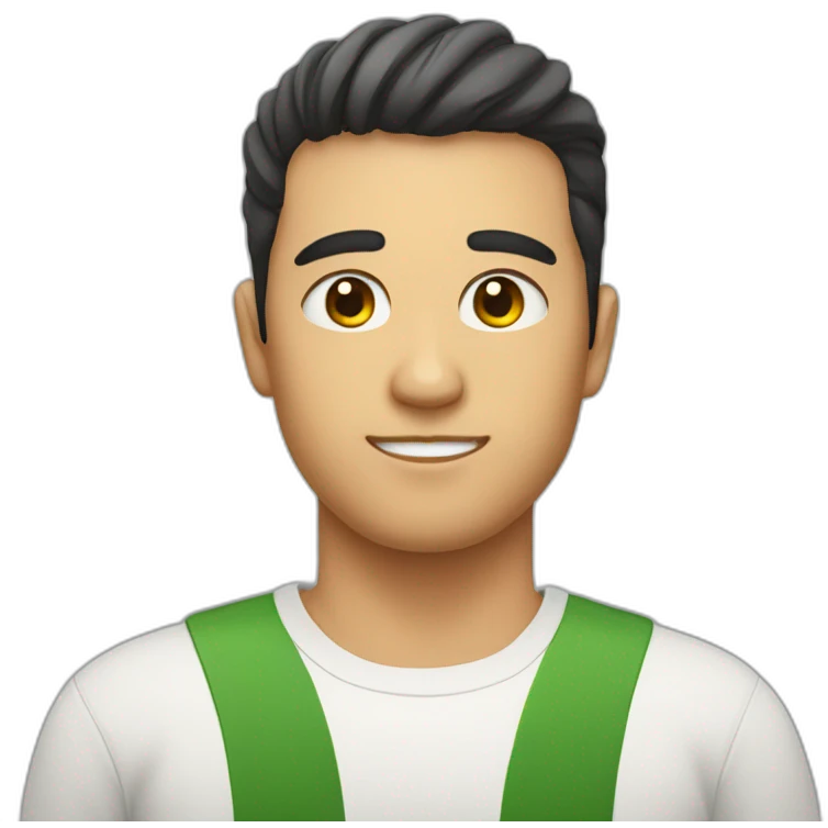 Brazilian-japanese guy with a little fat face and clean shave mark emoji
