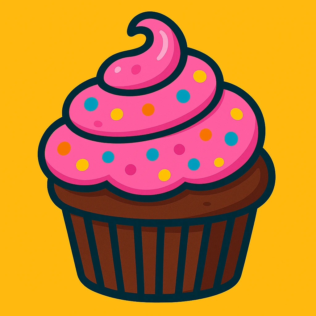 Make the cupcake chocolate with pink icing, vibrant and playful style. emoji