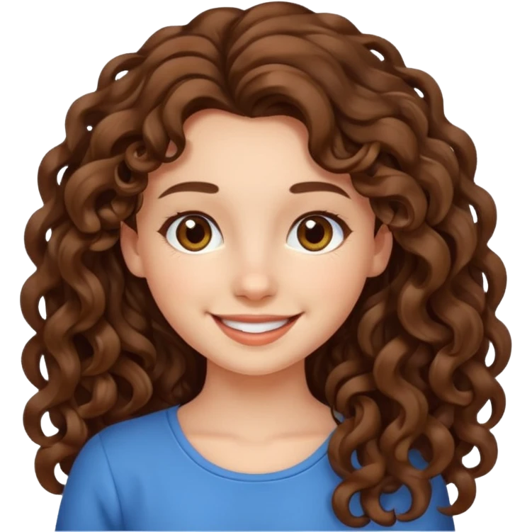 crée moi une jeune fille très belle avec les cheveux bouclés long brune emoji
