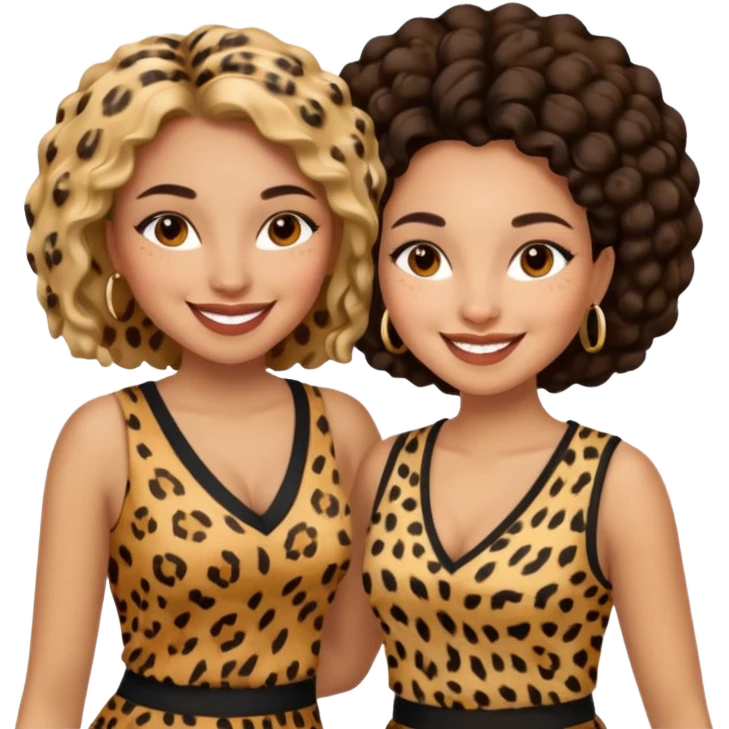 Latina woman and black woman in cheetah print outfit emoji