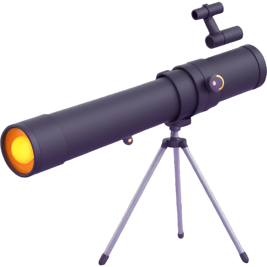 3D emoji of a telescope with a glowing lens, futuristic style emoji