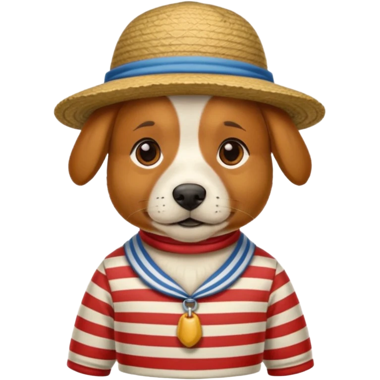 dog wearing gondolier striped shirt and hat emoji
