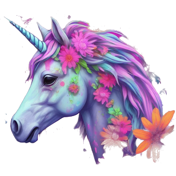 Zombie Pegasus unicorn psychedelic flowers floral groovy art neon rave raving emoji