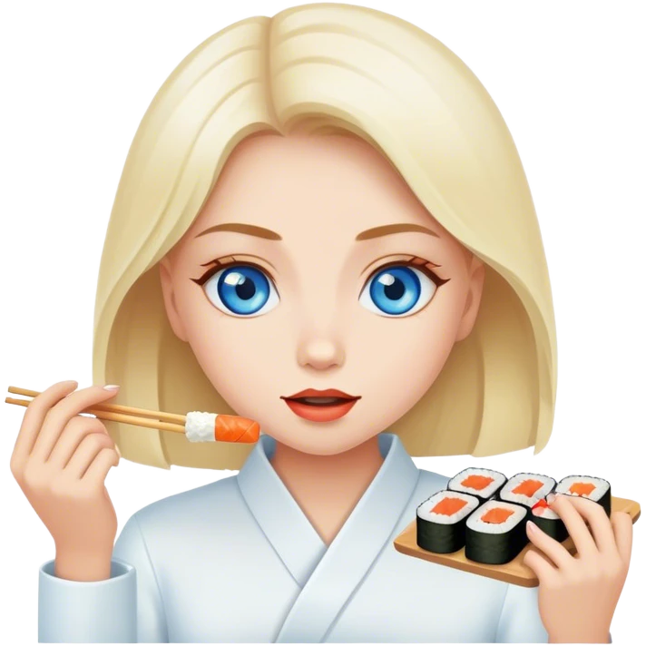 blue eyed girl portrait eating sushi emoji