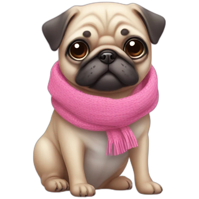 Pink kawaii Pug with cyan scarf emoji