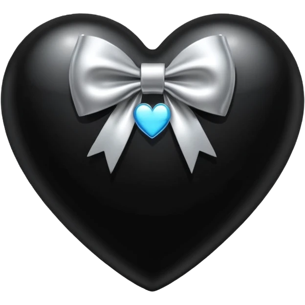 glossy black heart with a silver bow with heart pattern on the bow emoji