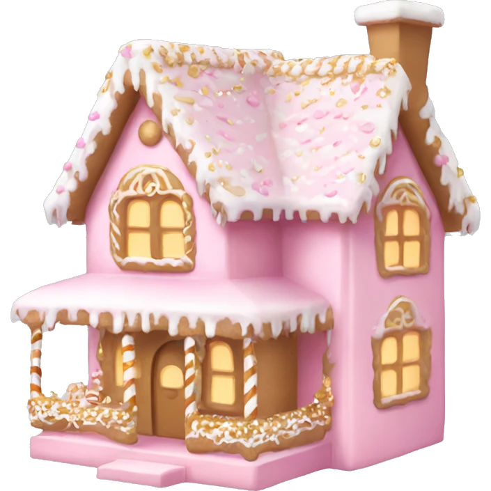 light pink and gold and white gingerbread house emoji